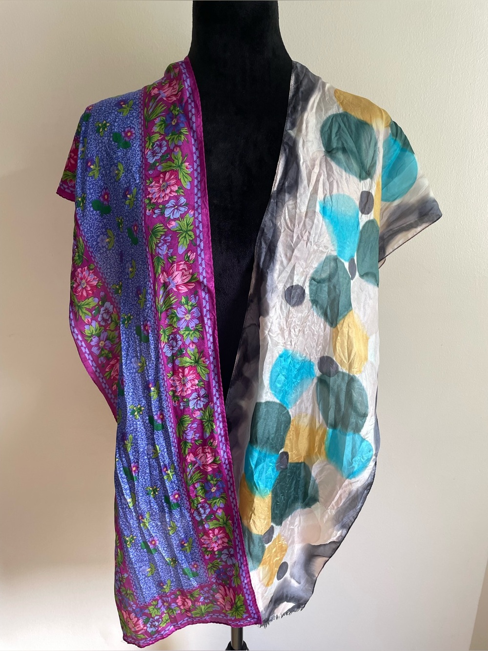 2pc Scarf Set Floral Abstract Colorful Lightweight Silky Look